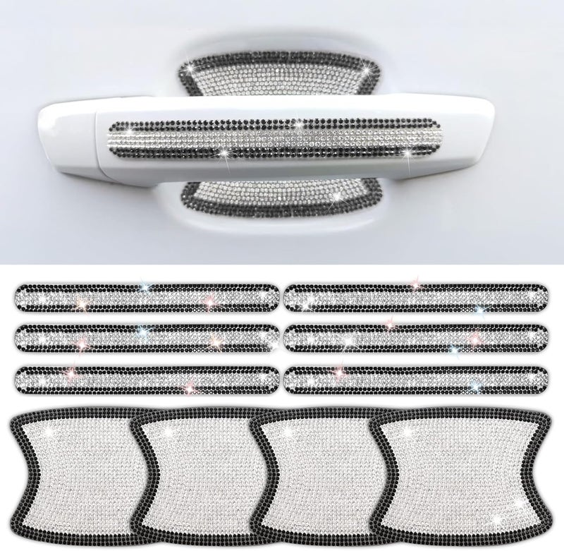Mosso 10 PCS Bling Car Door Handle Protector, Shiny Crystal Rhinestone Anti-Scratch Universal Cars Door Handle Protective Cover, Glitter Auto Accessories for Women (Black and White) - Image 1